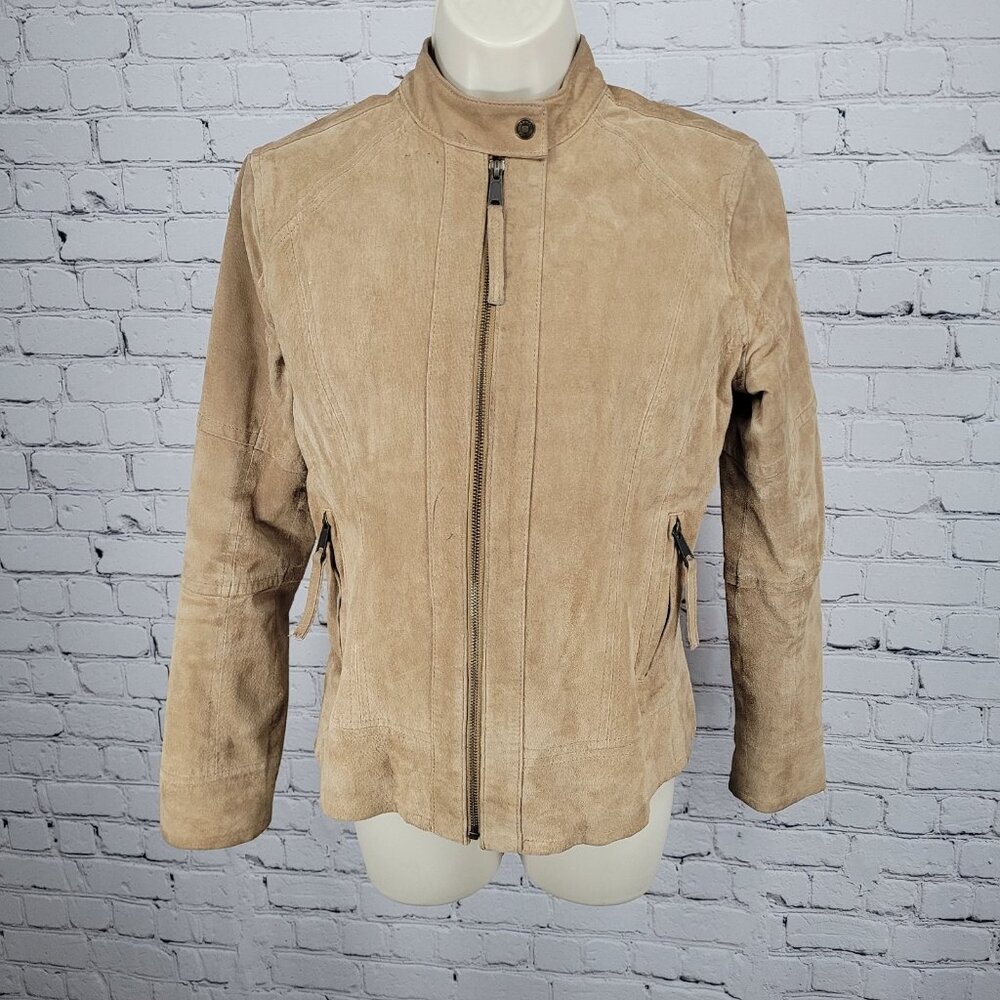 Ariat Tan 100% Genuine Pig Leather Suede Zipped Pockets Lined Jacket Medium M
